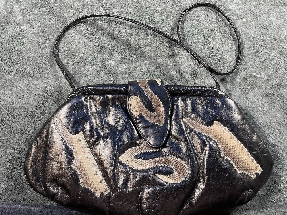 Vintage Genuine Leather Snake Skin Applique Shoulder Clutch Bag Philippines
